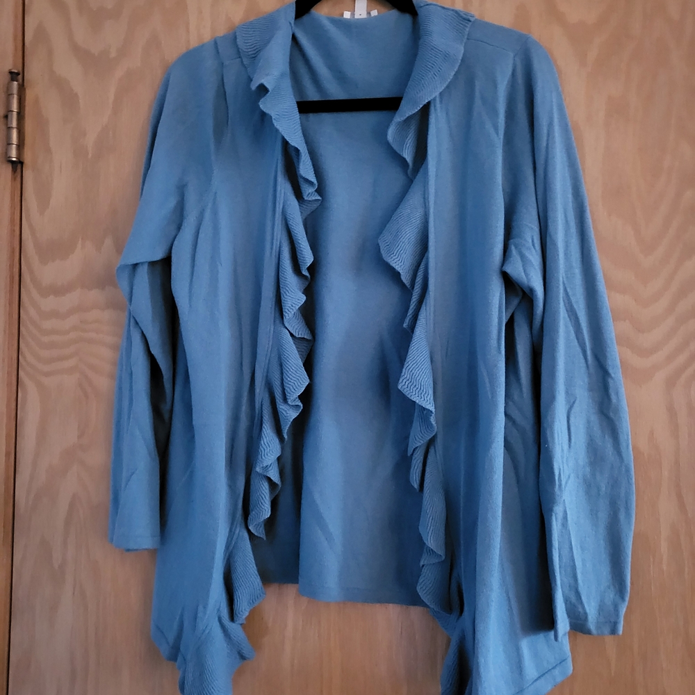 Talbots Blue Ruffled Cardigan